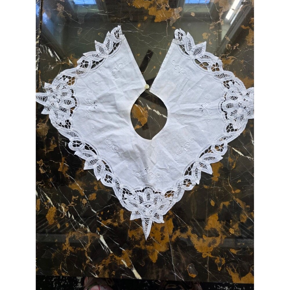 Vintage Cotton Eyelet Lace Cutout Embroidered Collar Cottagecore Adult Size